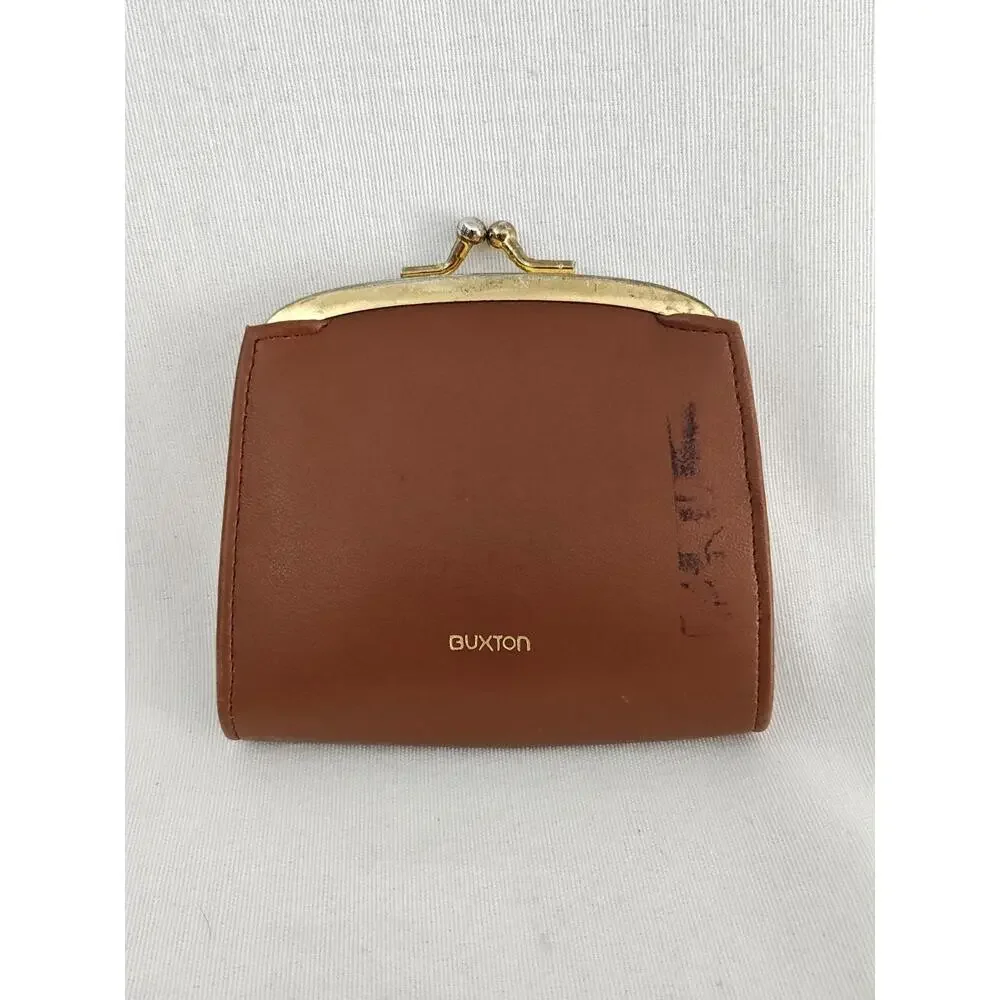 Vintage Buxton Coin Wallet Women's Brown Leather Gold Kisslock‎ 4